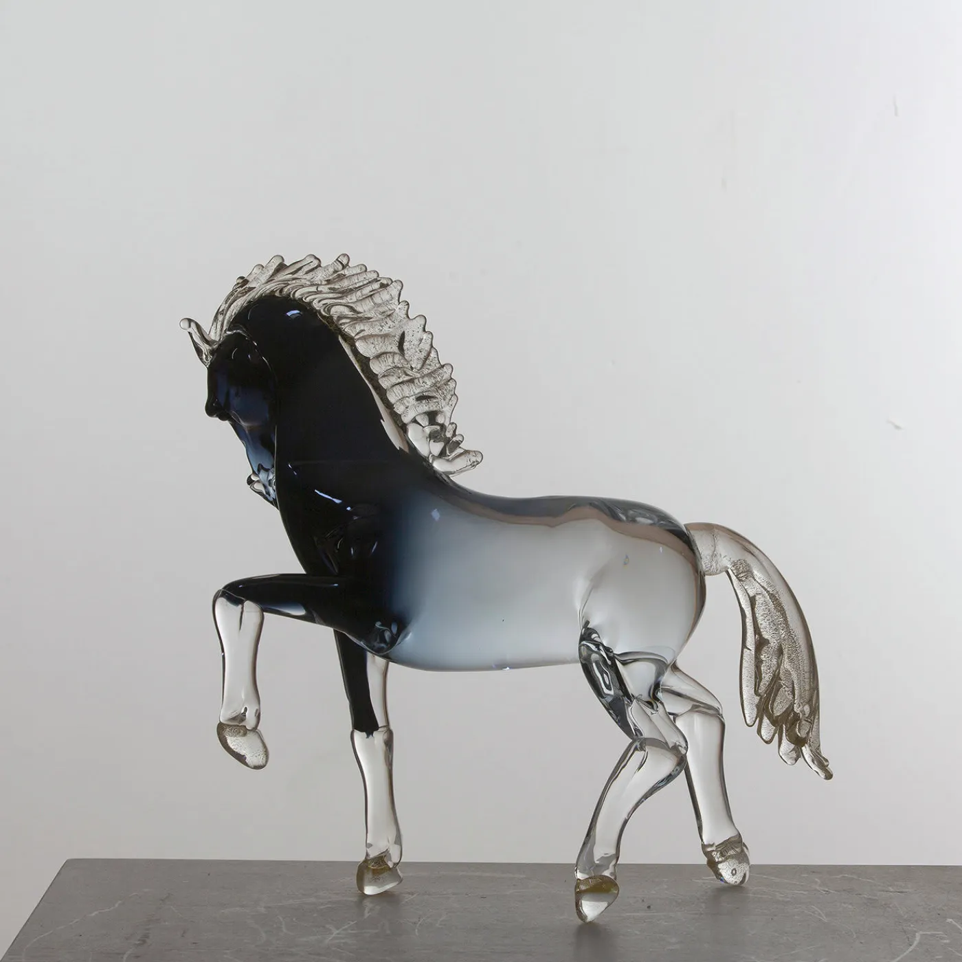 Zanetti Murano Piccolo cavallo rampante in vetro nero> Statuine
