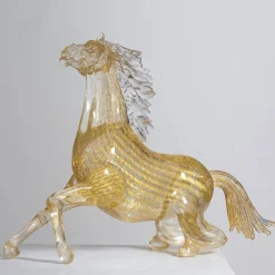 Zanetti Murano Piccolo cavallo seduto in vetro dorato> Statuine
