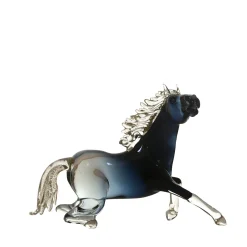 Zanetti Murano Piccolo cavallo seduto in vetro nero> Statuine