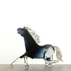 Zanetti Murano Piccolo cavallo seduto in vetro nero> Statuine
