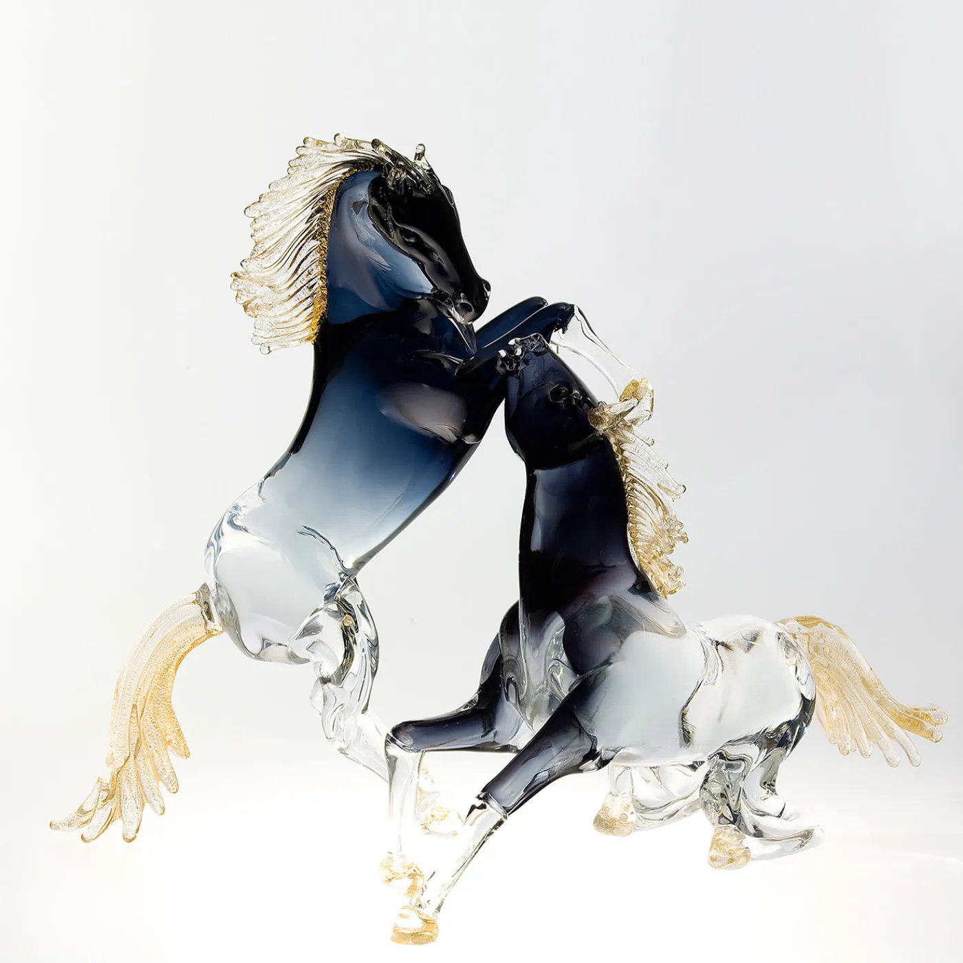 Zanetti Murano Piccolo cavallo seduto in vetro nero> Statuine