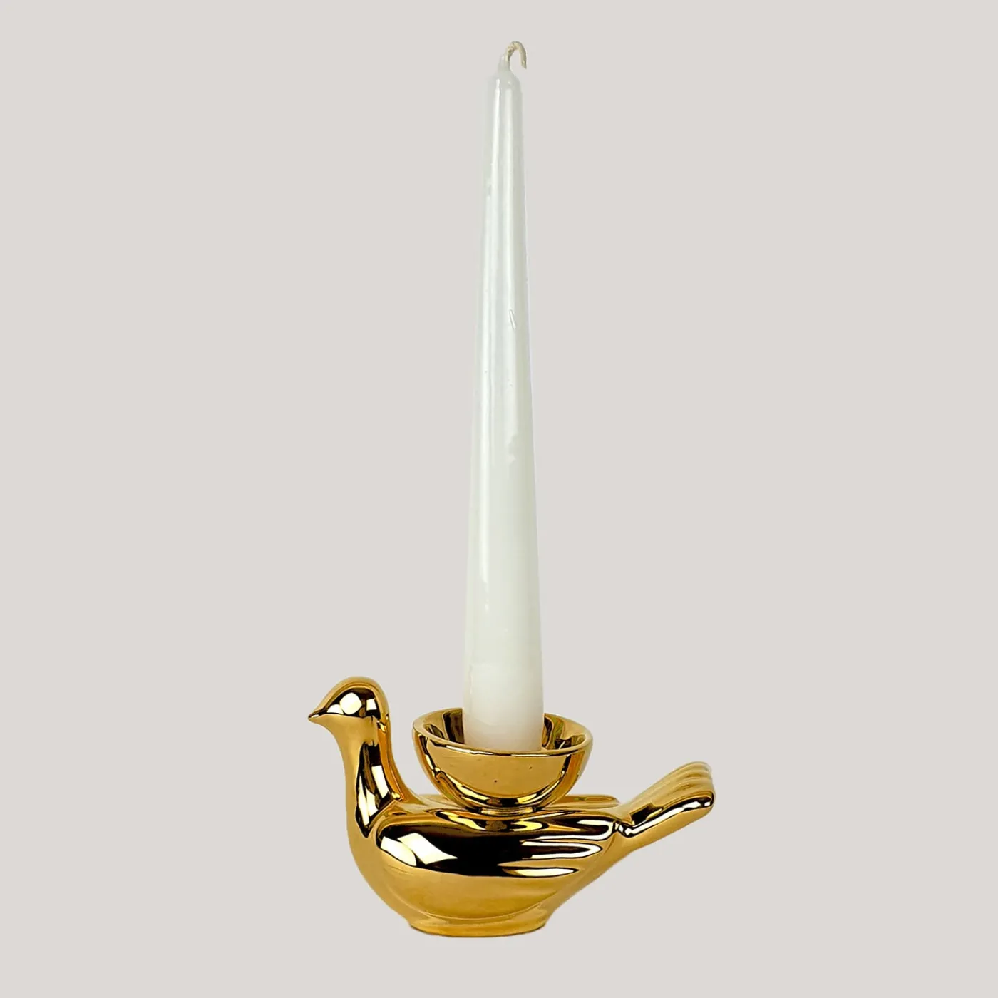 Ceramica Gatti 1928 Piccolo Portacandela in Ceramica Fiamme Bestiali Colomba Dorata> Candelieri E Portacandele