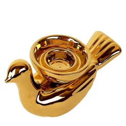 Ceramica Gatti 1928 Piccolo Portacandela in Ceramica Fiamme Bestiali Colomba Dorata><noscript><img width=