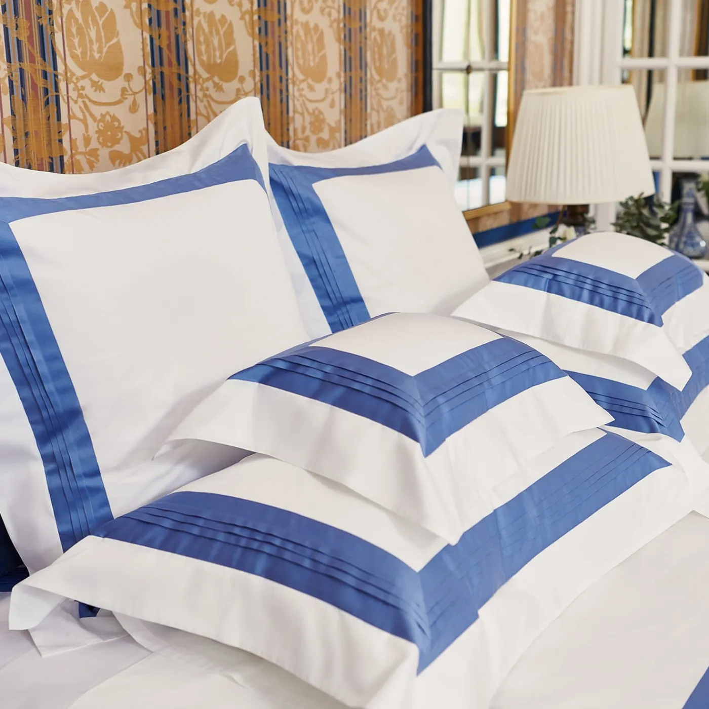 Verderoccia Plissè Bianco e Country Blue US King Sham> Biancheria Da Letto