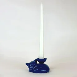 Ceramica Gatti 1928 Portacandela in Ceramica Fiamme Bestiali Gattino Blu> Candelieri E Portacandele