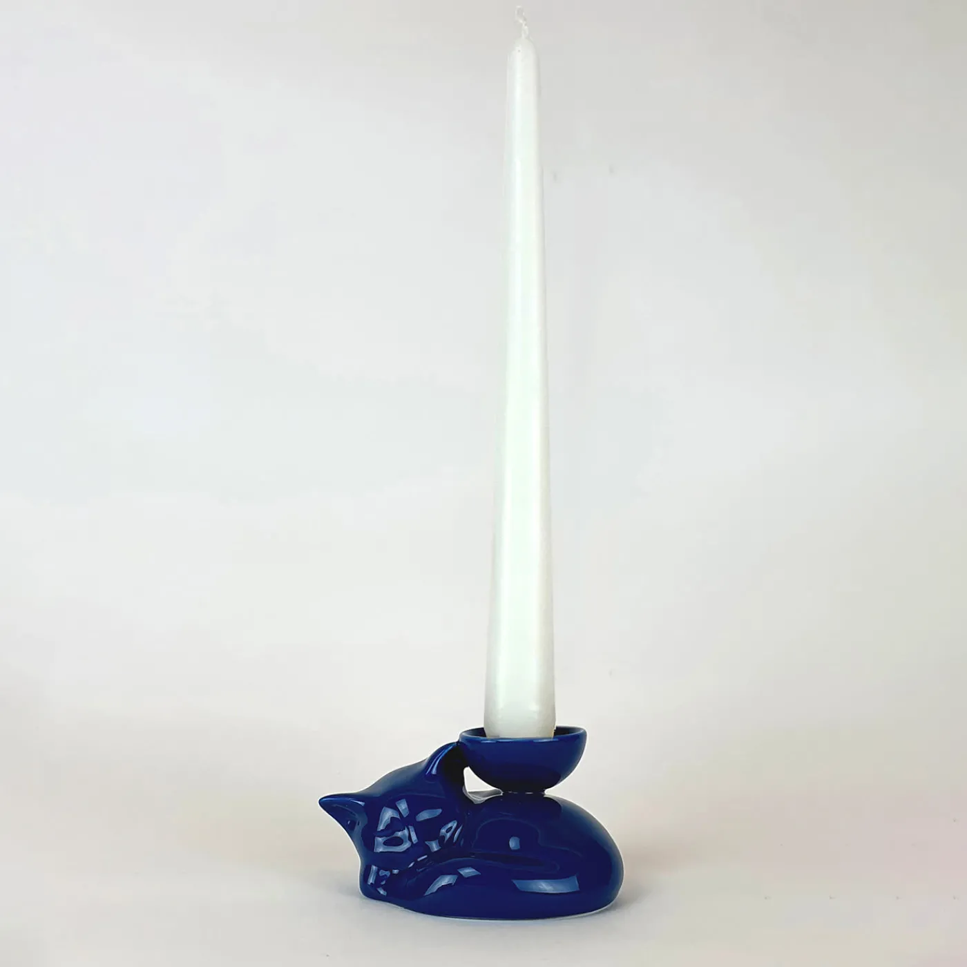 Ceramica Gatti 1928 Portacandela in Ceramica Fiamme Bestiali Gattino Blu> Candelieri E Portacandele