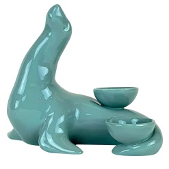 Ceramica Gatti 1928 Portacandele in Ceramica Fiamme Bestiali Foca Grigia/Azzurra> Candelieri E Portacandele