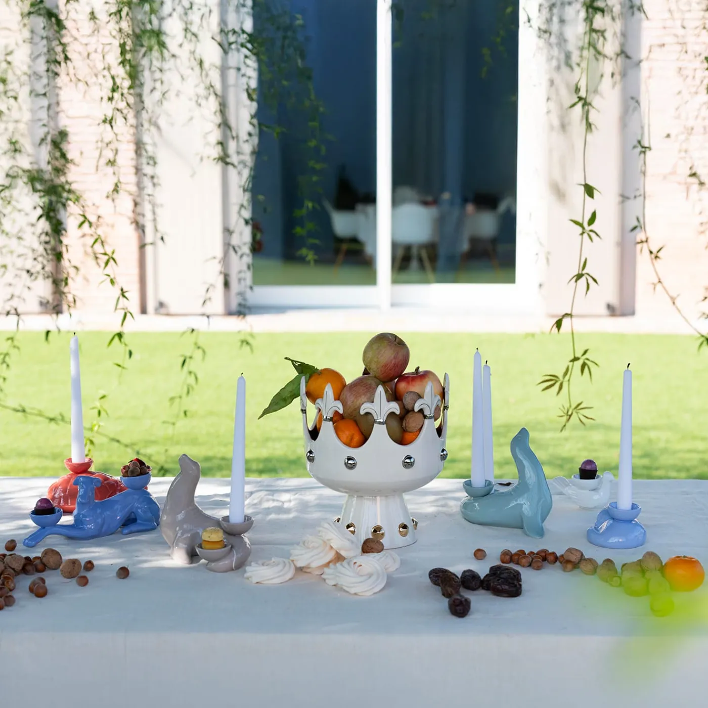 Ceramica Gatti 1928 Portacandele in Ceramica Fiamme Bestiali Foca Grigia/Azzurra> Candelieri E Portacandele