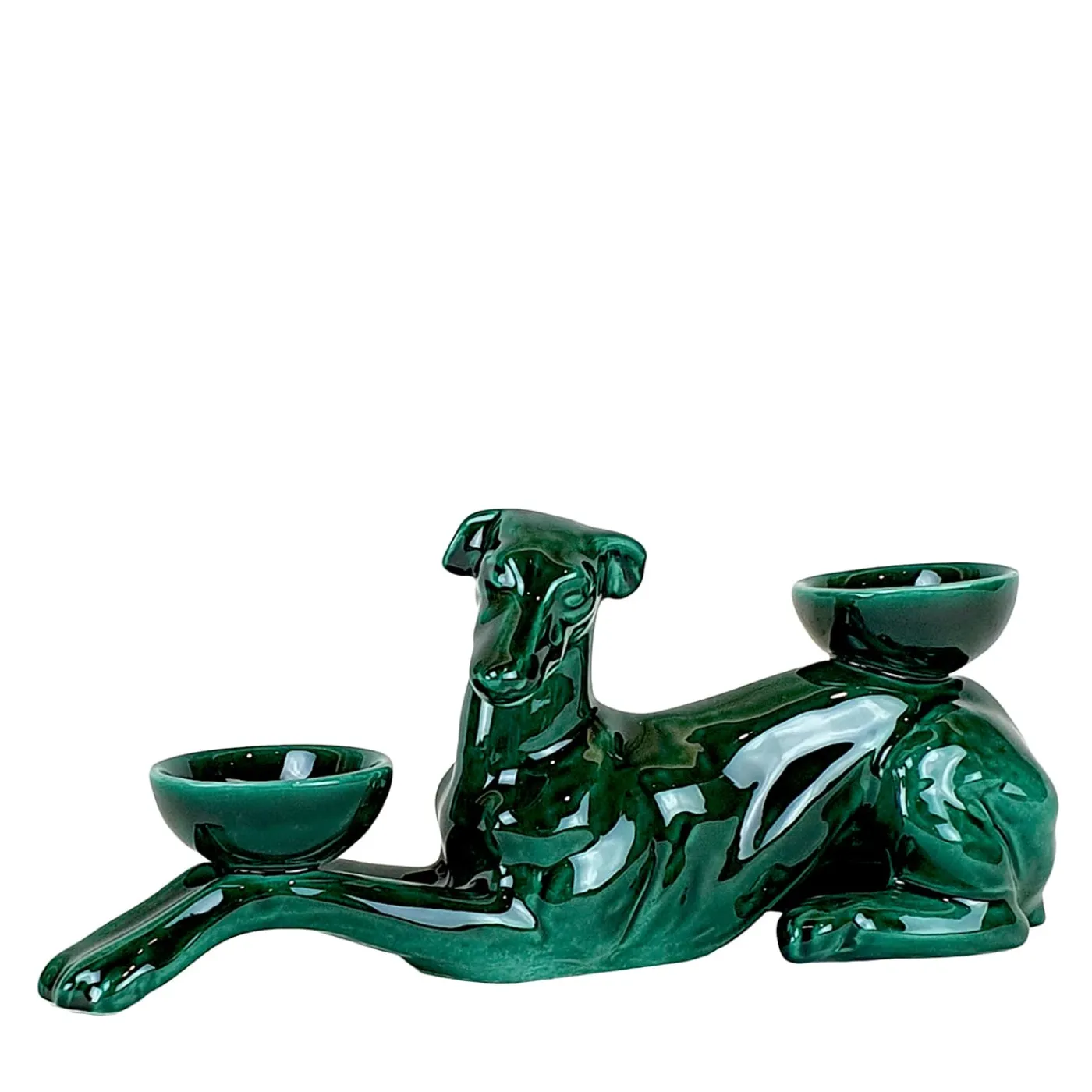 Ceramica Gatti 1928 Portacandele in Ceramica Fiamme Bestiali Levriero Verde Smeraldo> Candelieri E Portacandele