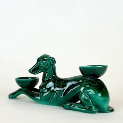 Ceramica Gatti 1928 Portacandele in Ceramica Fiamme Bestiali Levriero Verde Smeraldo> Candelieri E Portacandele