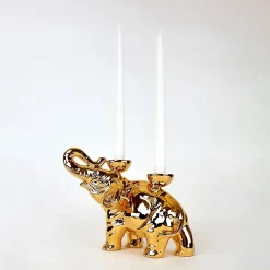 Ceramica Gatti 1928 Portacandele in Ceramica Fiamme Bestiali Elefante Dorato> Candelieri E Portacandele