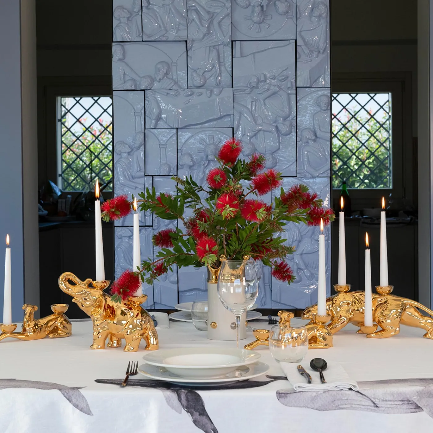 Ceramica Gatti 1928 Portacandele in Ceramica Fiamme Bestiali Elefante Dorato> Candelieri E Portacandele