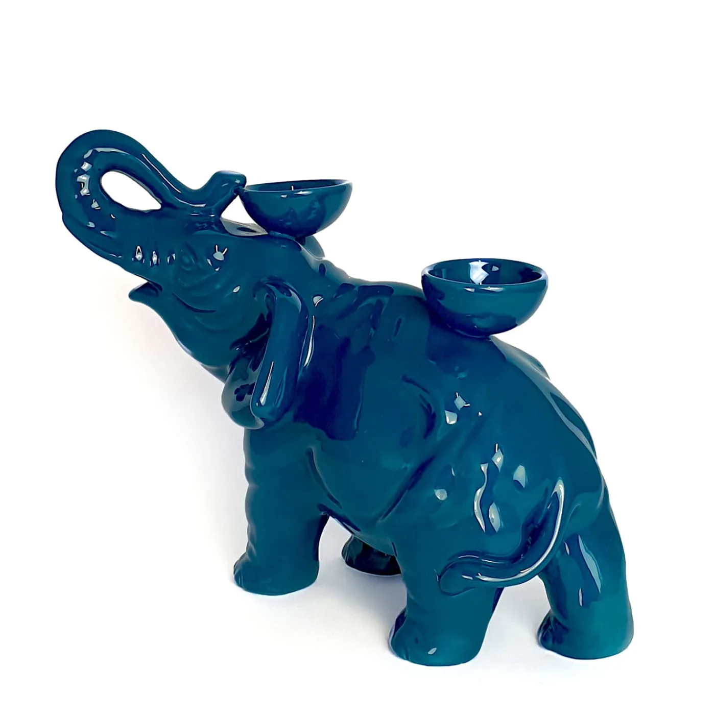 Ceramica Gatti 1928 Portacandele in Ceramica Fiamme Bestiali Elefante Blu> Candelieri E Portacandele