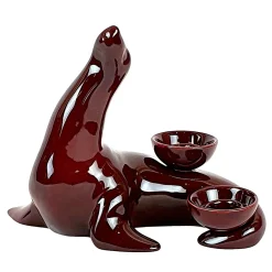 Ceramica Gatti 1928 Portacandele in Ceramica Fiamme Bestiali Foca Borgogna> Candelieri E Portacandele