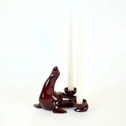 Ceramica Gatti 1928 Portacandele in Ceramica Fiamme Bestiali Foca Borgogna> Candelieri E Portacandele