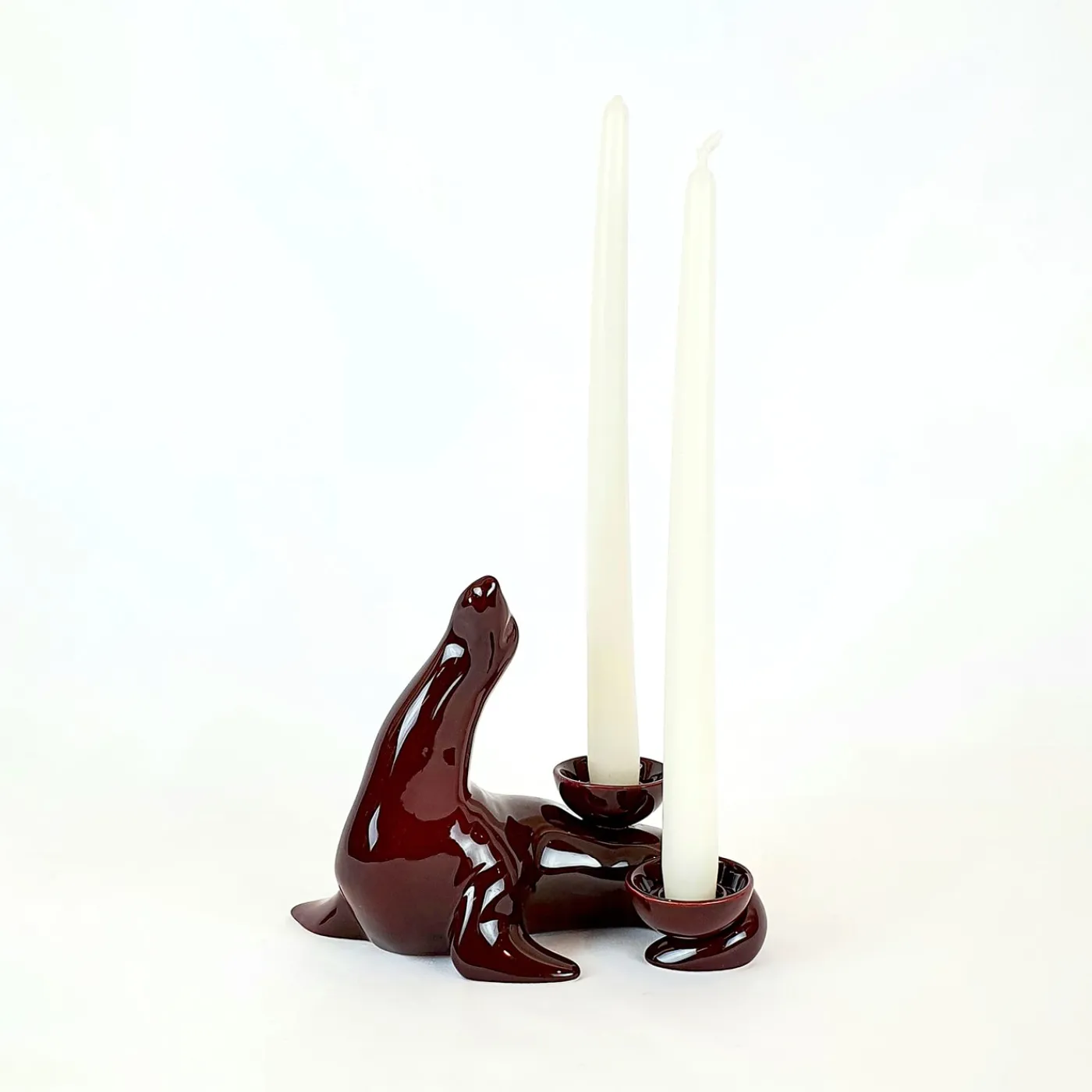 Ceramica Gatti 1928 Portacandele in Ceramica Fiamme Bestiali Foca Borgogna> Candelieri E Portacandele