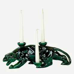 Ceramica Gatti 1928 Portacandele in Ceramica Fiamme Bestiali Pantera Verde> Candelieri E Portacandele