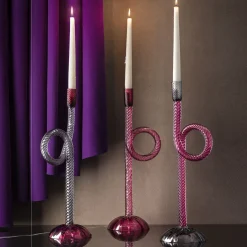 Aina Kari Portacandele in vetro di Murano Venetian Knot rosa #2> Candelieri E Portacandele