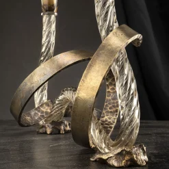 Aina Kari Portacandele Ribbon in Vetro di Murano Champagne e Ottone Curvato a Mano><noscript><img width=