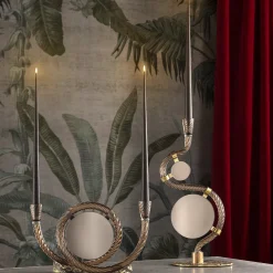 Aina Kari Portacandele San Marco in vetro di Murano color caffè e specchio><noscript><img width=