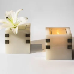 Ex Forti Portacandele Santiago in onice con inserti in ottone><noscript><img width=