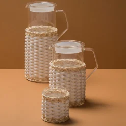 Giobagnara Portacandele Wideville in pelle e rattan - Bianco><noscript><img width=