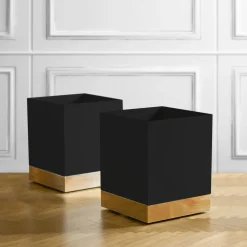 Molto Collectibles Portavaso a Rotelle In Metallo Nero E Ottone a Base Quadrata> Cachepot E Portavasi