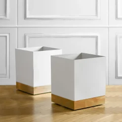 Molto Collectibles Portavaso a Rotelle In Metallo Bianco E Ottone a Base Quadrata> Cachepot E Portavasi