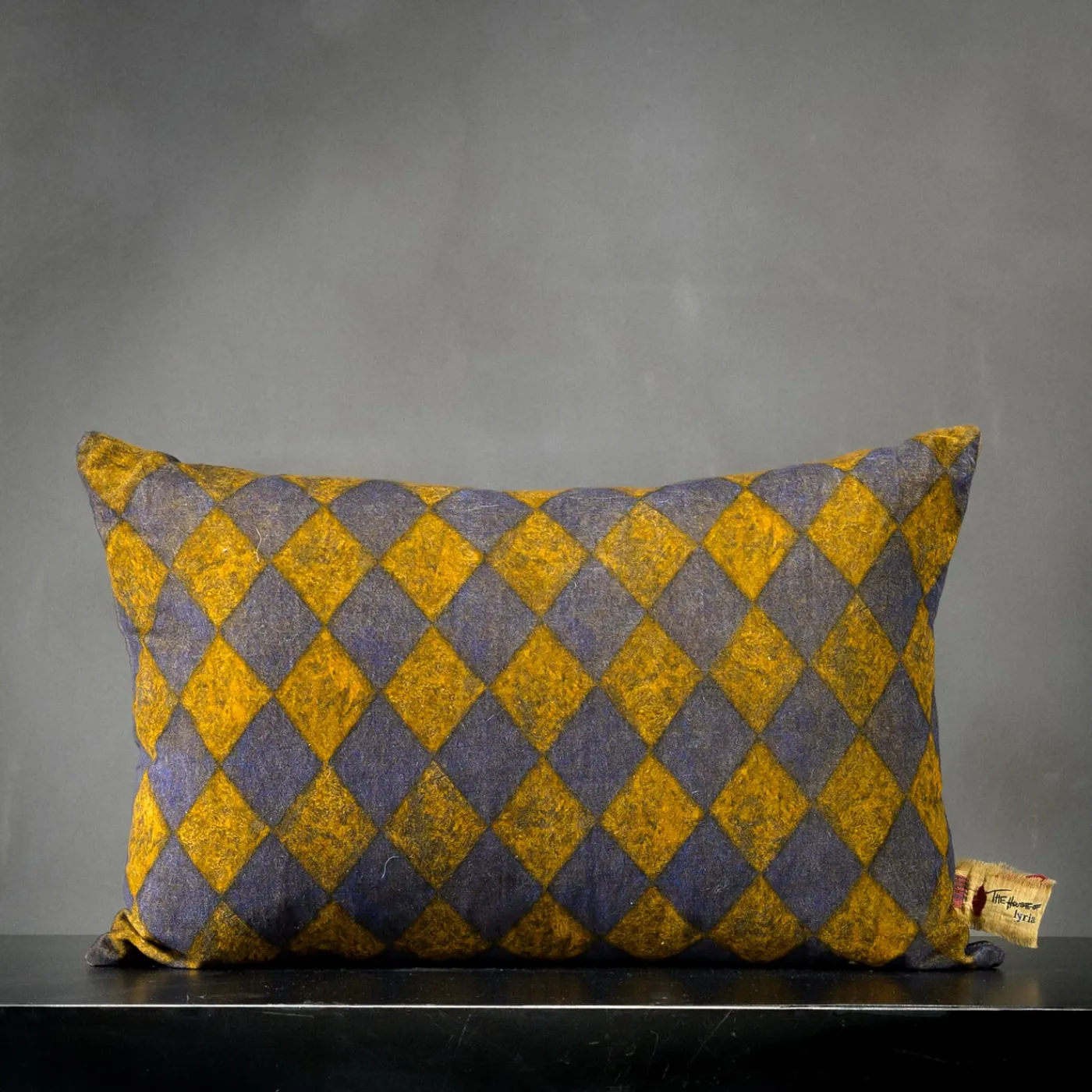 The House of Lyria Pungitopo Cus rettangolare in velluto giallo e blu con motivo a diamanti> Cuscini