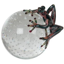 VGnewtrend Rana di vetro verde petrolio su sfera> Statuine