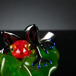 VGnewtrend Rana rossa in vetro su foglia> Statuine