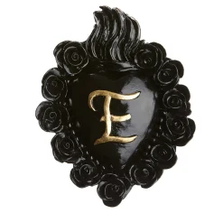 Cuore di Argilla ROSE PUNK CON INIZIALE DI CUORE IN CERAMICA NERA E FOGLIA D'ORO> Sculture Da Parete