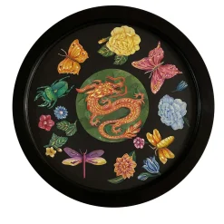 Bianco Bianchi Scagliola dipinge Drago con fiori e insetti> Pannelli Decorativi