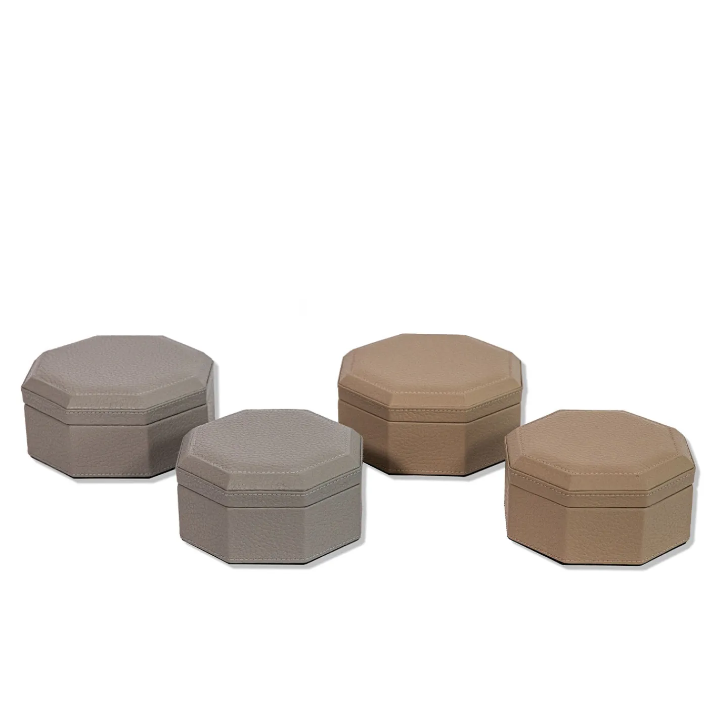 Cassigoli Scatola Ottagonale Del Monte in legno e pelle grigia luna> Scatole