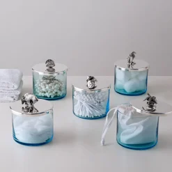 Greggio Scatola Portagioie Riviera in Cristallo Blu con Manico a Forma di Conchiglia><noscript><img width=