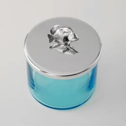 Greggio Scatola Portagioie Riviera in Cristallo Blu con Manico a Forma di Pesce> Arredo Bagno