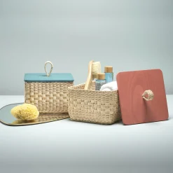 Mila Maurizi Scatola Quadrata Coralia in Midollo con Coperchio in Legno Blu Pavone><noscript><img width=