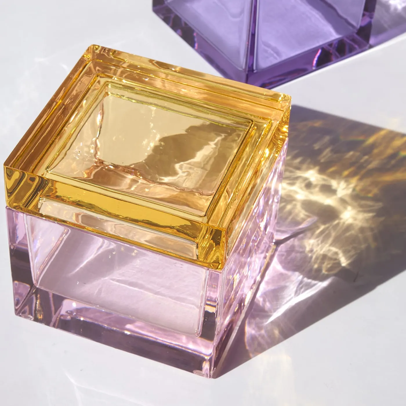 Studio Bojola Scatola Rosa in Cristallo Palmi> Scatole