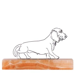 Profilo Scultura di Bassotto in Passeggiata su Base in Onice Cappuccino> Statuine