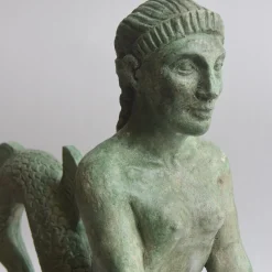 Todini Sculture Scultura in ceramica bronzea della Sirena etrusca su base in marmo marquinia> Statuine