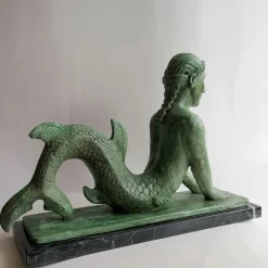 Todini Sculture Scultura in ceramica bronzea della Sirena etrusca su base in marmo marquinia><noscript><img width=