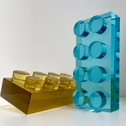 Ghirò Studio Scultura in cristallo blu fatta a mano in mattoni><noscript><img width=