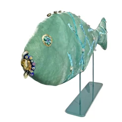 Anna Paola Cibin Scultura In Velluto Joyful Fish Verde Acqua> Statuine