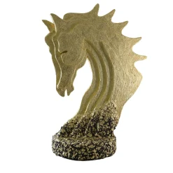 PB Studio Artigiano Scultura Testa Di Cavallo Dorata Con Base In Scaglie Di Marmo> Statuine