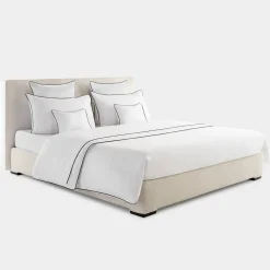 Biancoperla Set copripiumino ricamato PIPING in Cotone Percalle Bianco><noscript><img width=