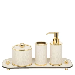 Pinetti Set da bagno Olimpia 4 pezzi rotondo in pelle oro/beige> Arredo Bagno
