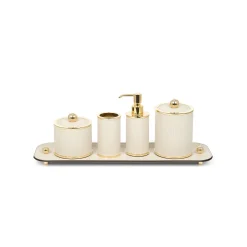 Pinetti Set da bagno Olimpia 4 pezzi rotondo in pelle oro/beige><noscript><img width=