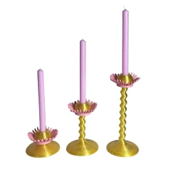 M'AMA Interni + di Federica Zama Set di 3 candelabri stampati in 3D Blooming Oro e Rosa> Candelieri E Portacandele