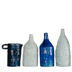 Onofrio Acone Set di 4 Piccole Bottiglie Decorative in Ceramica Blu> Bottiglie Decorative