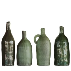 Onofrio Acone Set di 4 Piccole Bottiglie Decorative in Ceramica Verde Oliva> Bottiglie Decorative